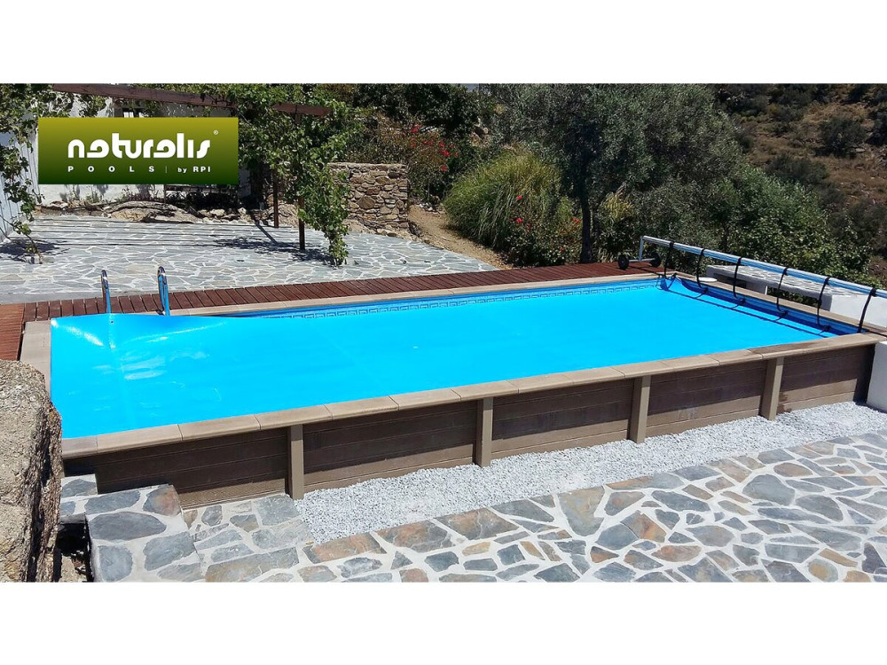Piscina rectangular de hormigón con aspecto de madera en kit «Naturalis» - 7,5 x 3,24 x 1,40 m