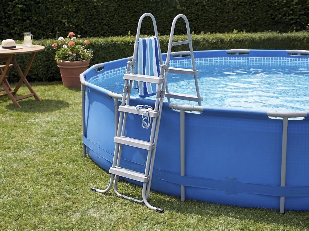 Escalera de piscina "Milo" con sistema de seguridad para niños - Gris