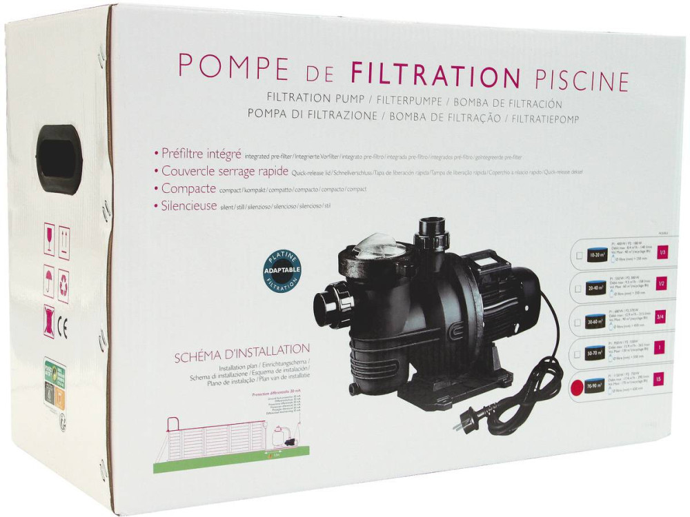 Bomba de filtración Aqualux Premium - 1" - 15,9 m³/h - Para piscinas enterradas de 50 a 70 m³