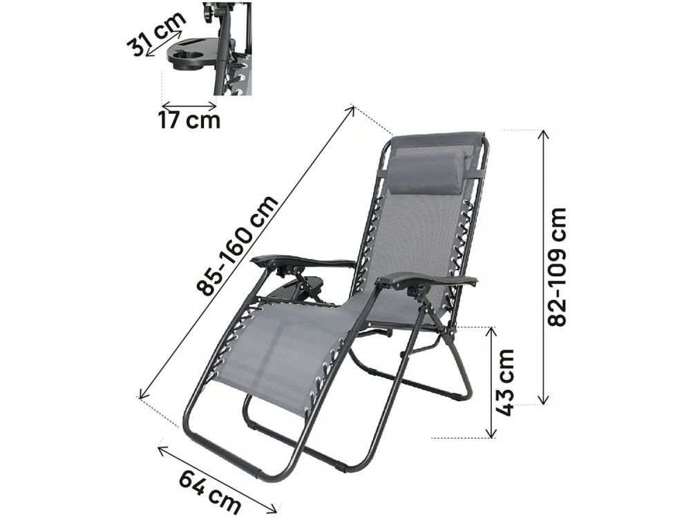 Silla de jardín relajante Sintra Zero Gravity - Gris