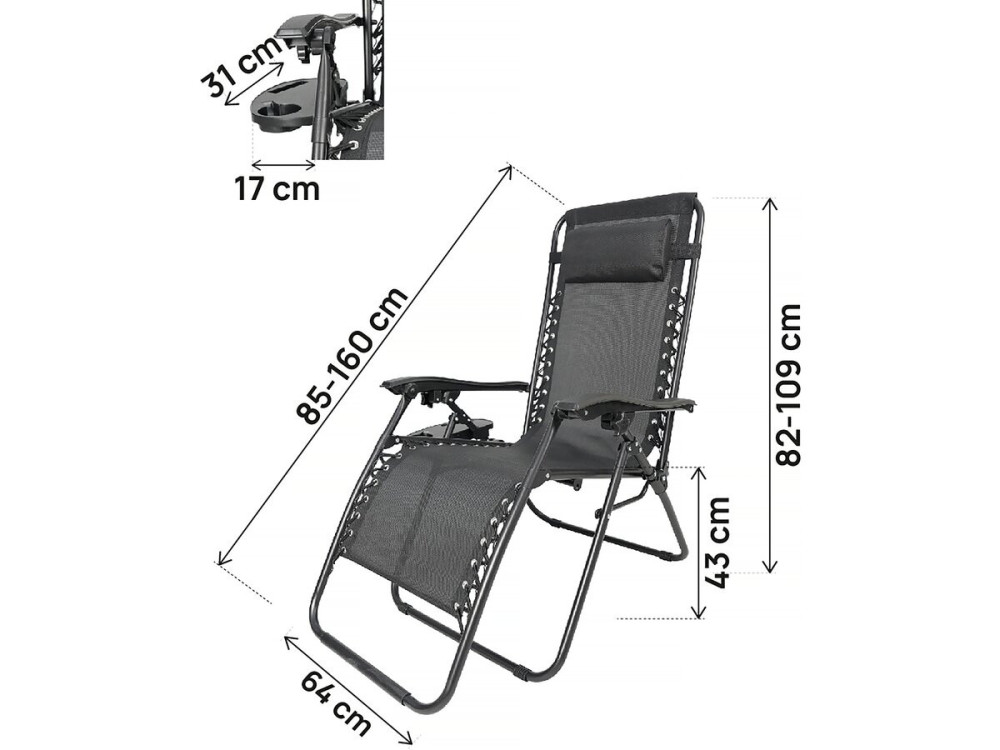 Silla de jardín relajante Sintra Zero Gravity - Negra
