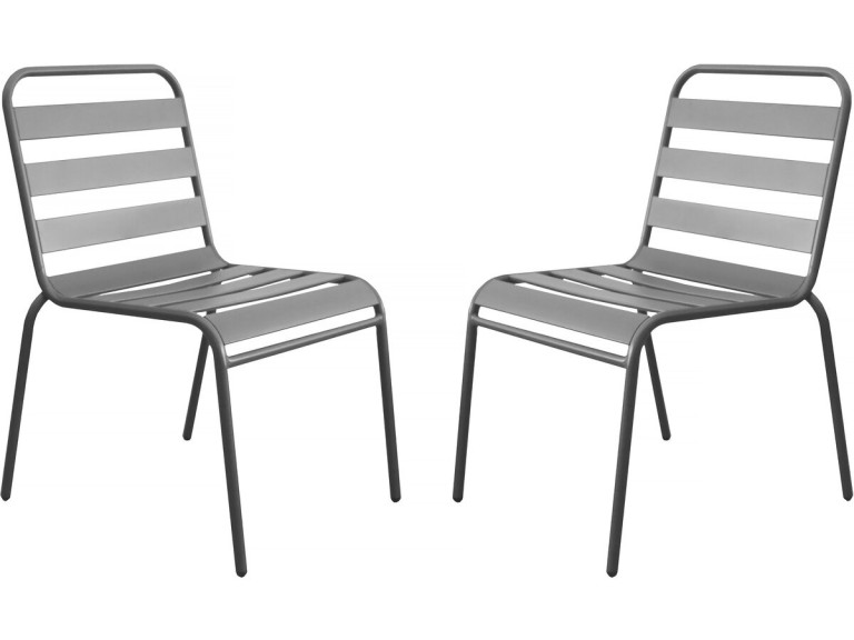 Conjunto de 2 sillas de jardín metálicas apilables "Bilbao" - Topo
