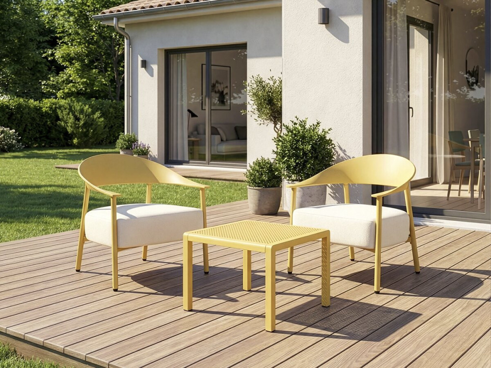 Lote de 2 sillones de jardín "Céora" de plástico y metal - Amarillo