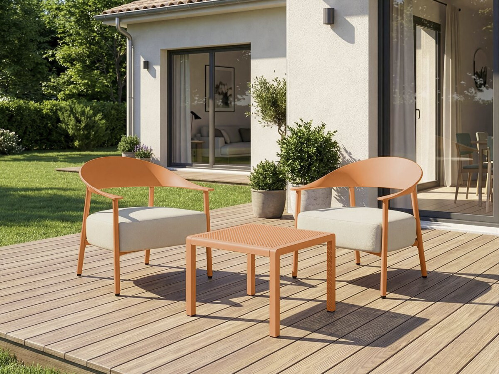 Lote de 2 sillones de jardín de plástico y metal "Céora" - Naranja