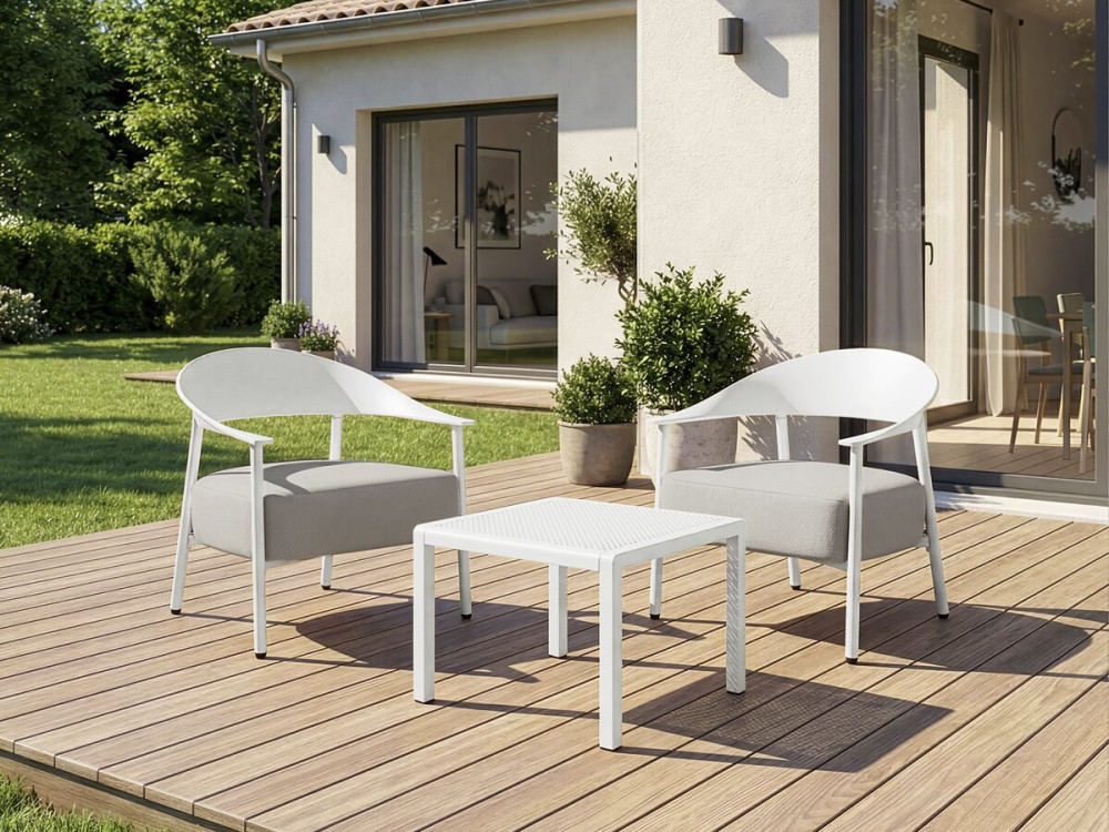 Lote de 2 sillones de jardín "Céora" de plástico y metal - Blanco