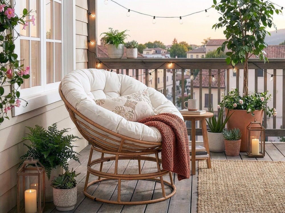Papasan sillón de interior/exterior loveuse estilo "Bali" - Ø91cm - Beige