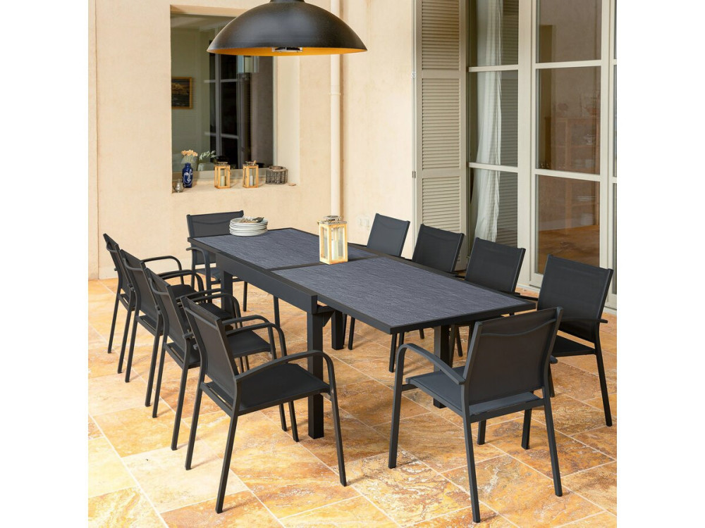 Mesa de jardín extensible de aluminio "Lagos" - 200/320 x 105 x 76 cm - Negra