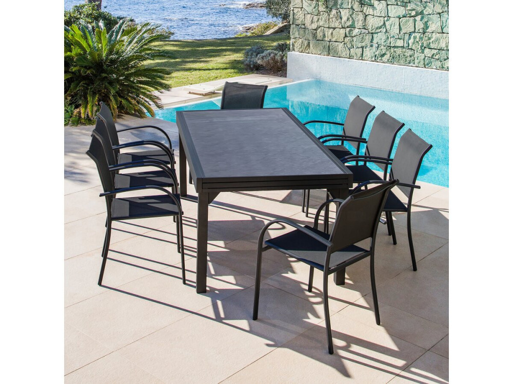 Mesa de jardín de aluminio extensible "Lagos" - 140/280 x 90 x 76 cm - Negro