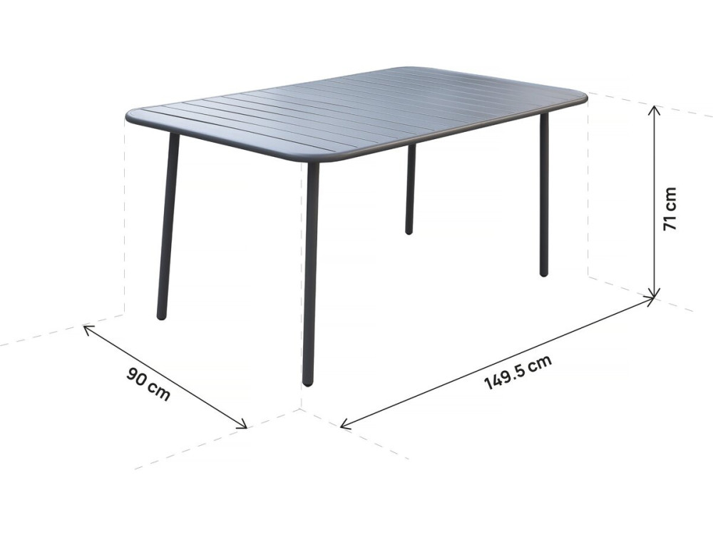 Mesa de jardín metálica "Bilbao" - 150 x 90 x 71 cm - Gris