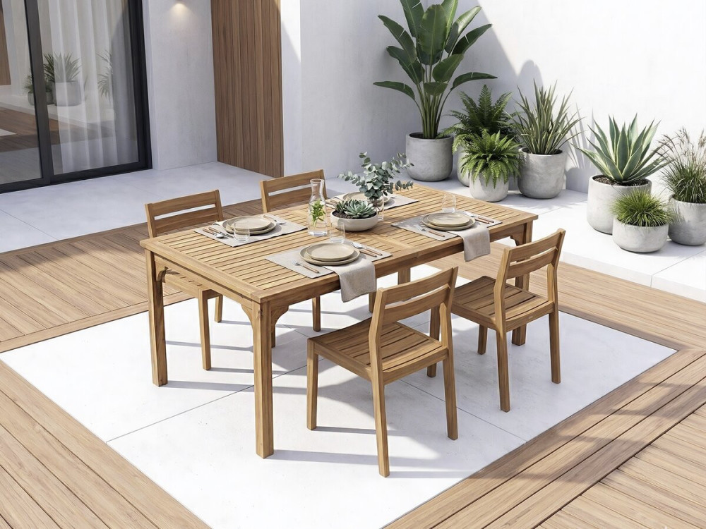 Mesa de jardín de madera extensible "Valladolid" 180/240 cm - 6 a 10 plazas - Marrón