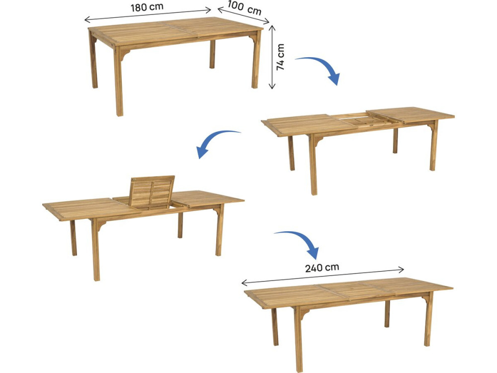 Mesa de jardín de madera extensible "Valladolid" 180/240 cm - 6 a 10 plazas - Marrón