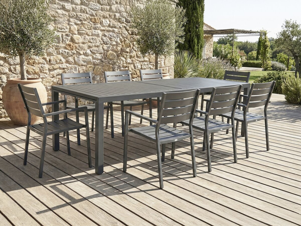 Mesa de jardín metálica extensible "Salou" - 240/300 x 100 x 75 cm - Gris