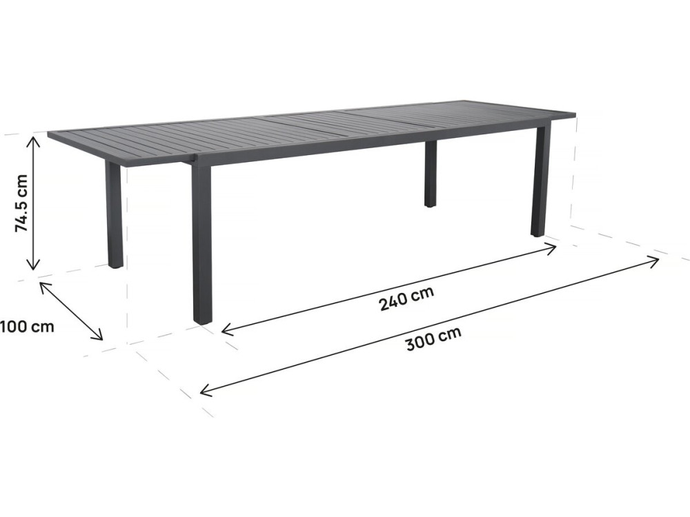 Mesa de jardín metálica extensible "Salou" - 240/300 x 100 x 75 cm - Gris