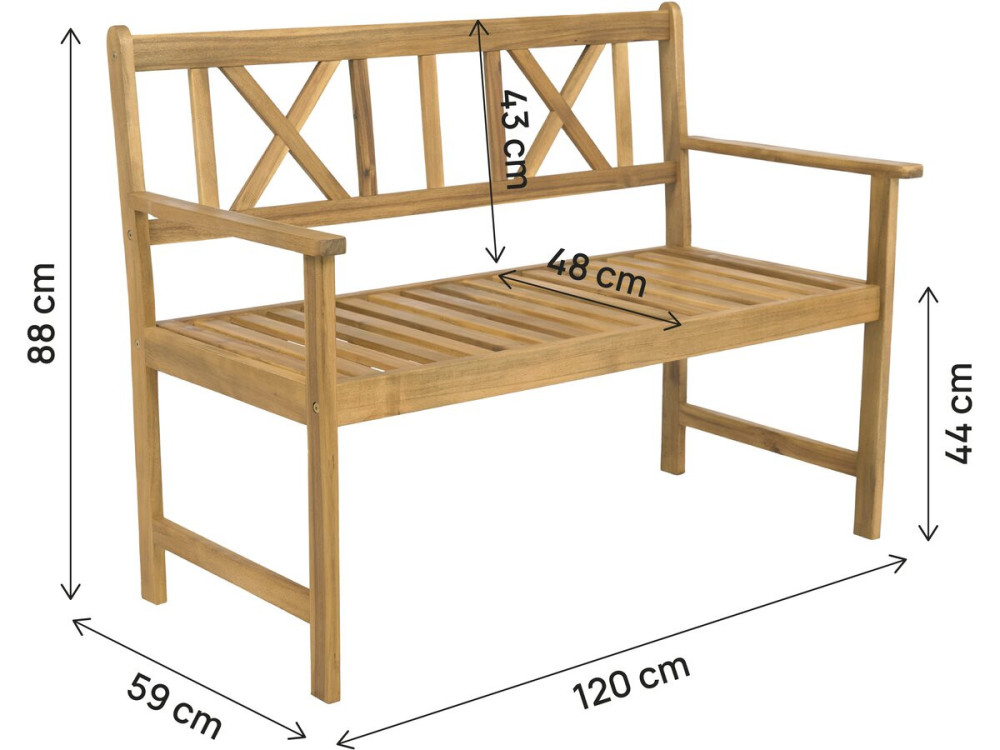 Banco de jardín de madera 120 cm "Surabaya" - 2 plazas - Marrón