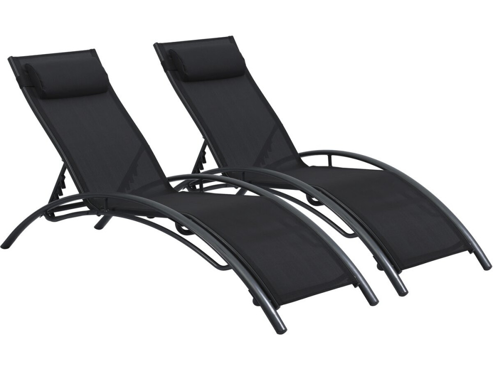 Juego de 2 tumbonas Beauty "Phoenix" de aluminio Negro