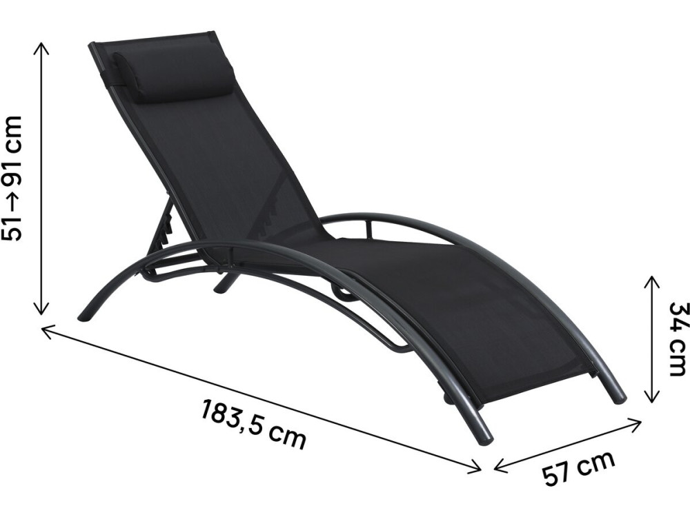 Juego de 2 tumbonas Beauty "Phoenix" de aluminio Negro