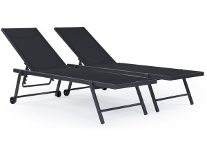 Tumbonas en textileno y aluminio "Jolia"  - Phoenix  - Lote  de 2 – Negro