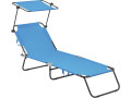 Tumbona plegable "Lazy" - Con sombrilla - Beige - Azúl