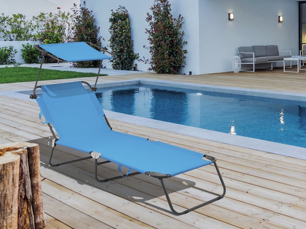 Tumbona plegable "Lazy" - Con sombrilla - Azul