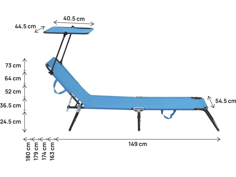 Tumbona plegable "Lazy" - Con sombrilla - Azul