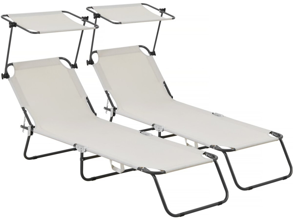 Conjunto de 2 tumbonas plegables "Lazy" - Con sombrilla - Beige