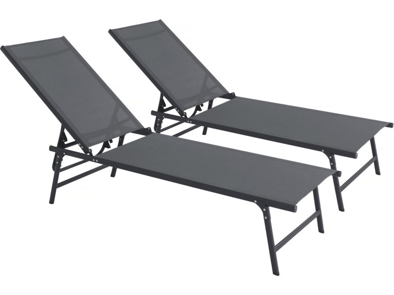 Juego de 2 tumbonas metálicas "Sublima" - 180 x 54 x 104 cm - Antracita