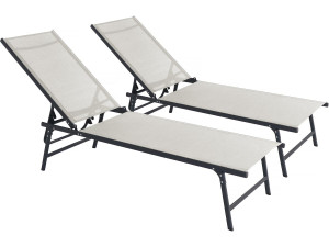 Juego de 2 tumbonas metálicas "Sublima" - 180 x 54 x 104 cm - Beige