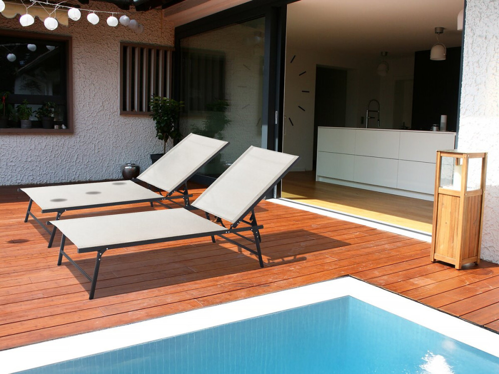 Juego de 2 tumbonas metálicas "Sublima" - 180 x 54 x 104 cm - Beige