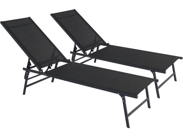 Juego de 2 tumbonas metálicas "Sublima" - 180 x 54 x 104 cm - Negro