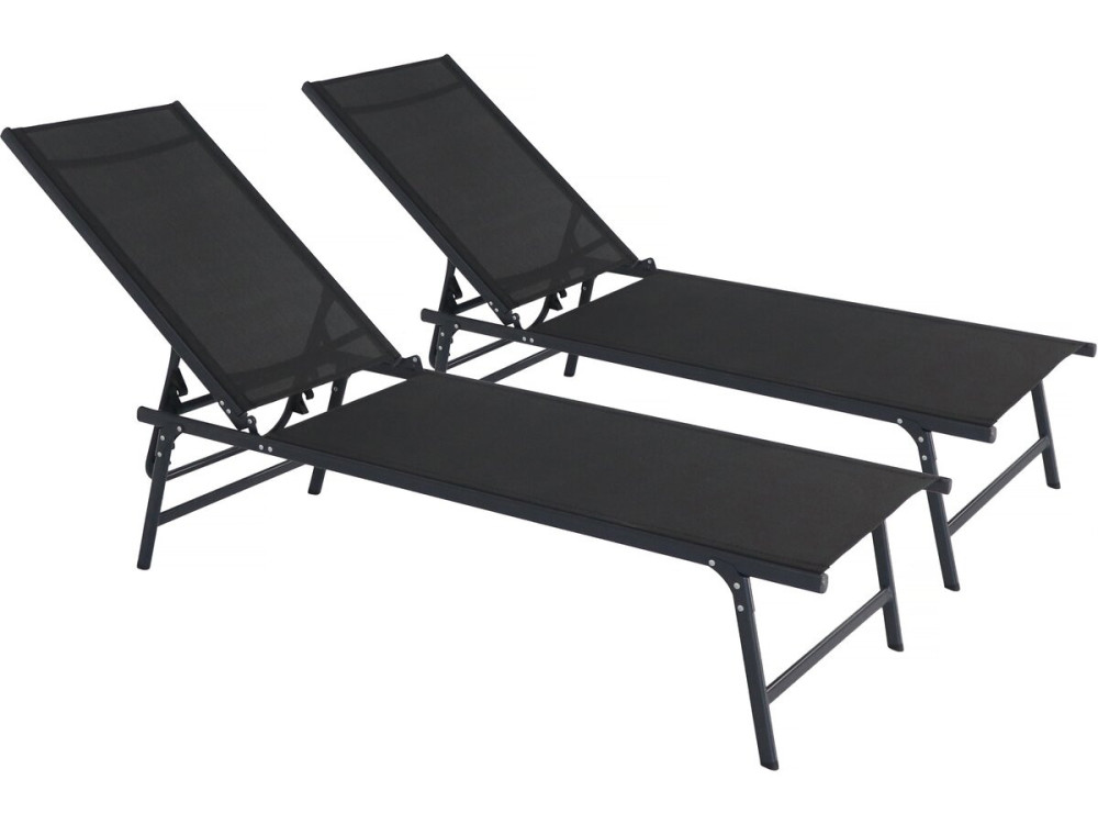 Juego de 2 tumbonas metálicas "Sublima" - 180 x 54 x 104 cm - Negro
