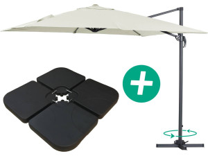 Parasol Lateral de jardín Alu "Sun 3" - Cuadrado  Carré - 3 x 3 m - Lastres incluidos - Crudo