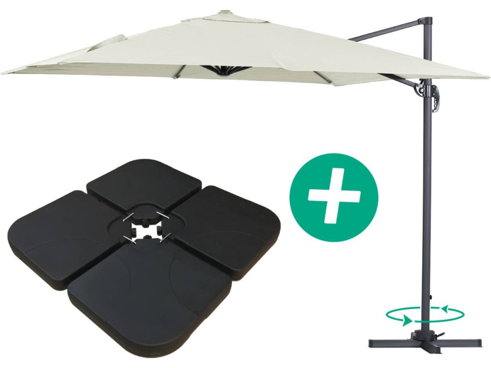 Parasol Lateral de jardín Alu "Sun 3" - Cuadrado  Carré - 3 x 3 m - Lastres incluidos - Crudo