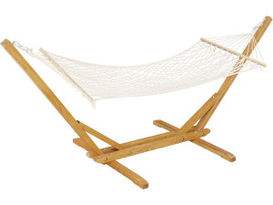 Hamaca de madera con tejido de macramé "Dallas" - 305 x 120 x 123 cm - Blanco