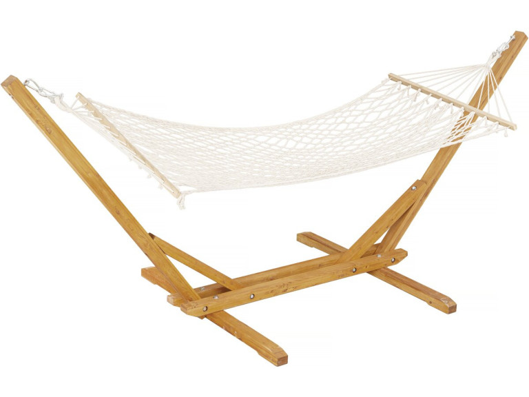 Hamaca de madera con tejido de macramé "Dallas" - 305 x 120 x 123 cm - Blanco