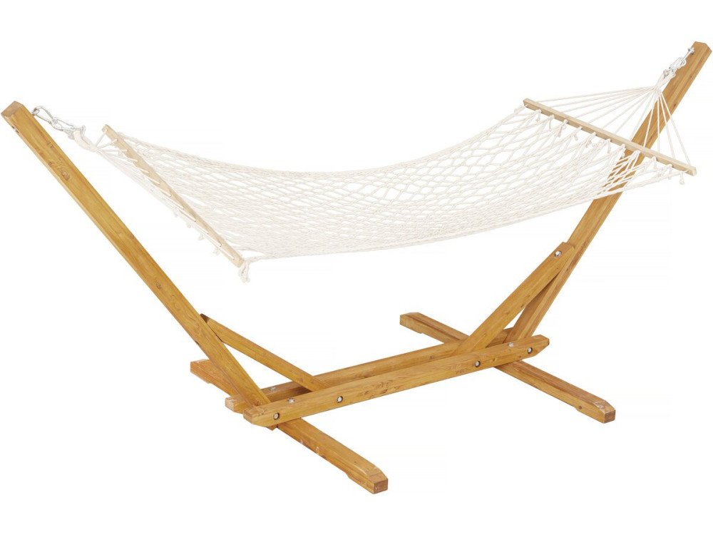 Hamaca de madera con tejido de macramé "Dallas" - 305 x 120 x 123 cm - Blanco