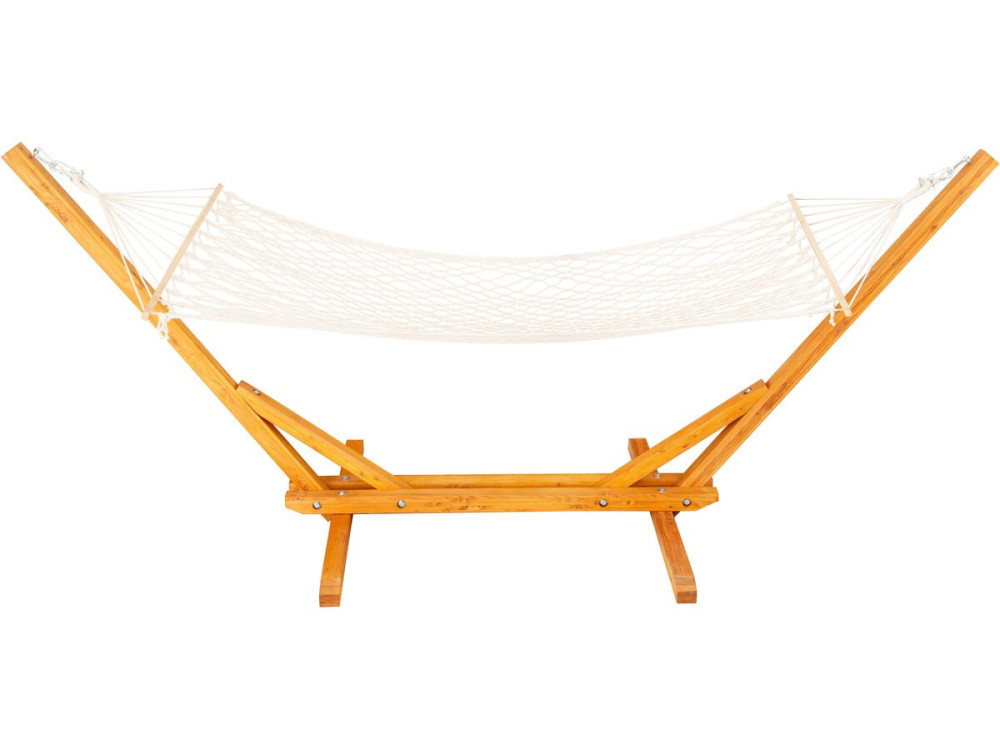 Hamaca de madera con tejido de macramé "Dallas" - 305 x 120 x 123 cm - Blanco