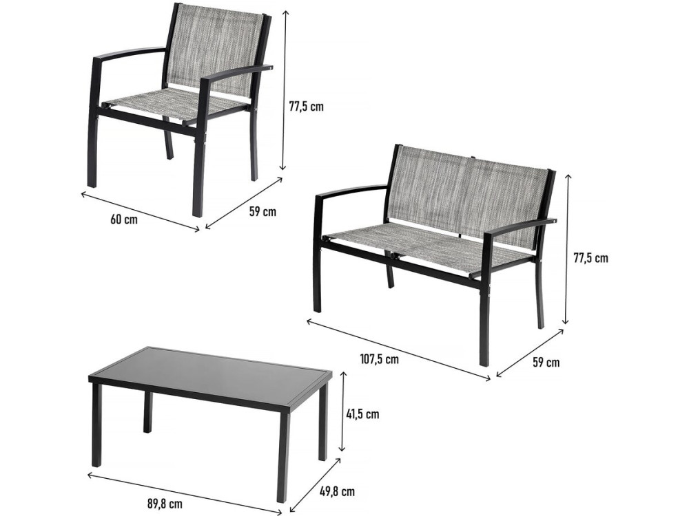 Conjunto de muebles bajos de jardín "Lino" - 4 plazas - Gris