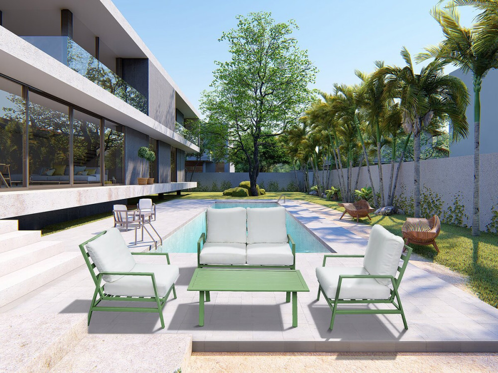 Conjunto de muebles de jardín de metal "Queens" - 4 plazas - Verde