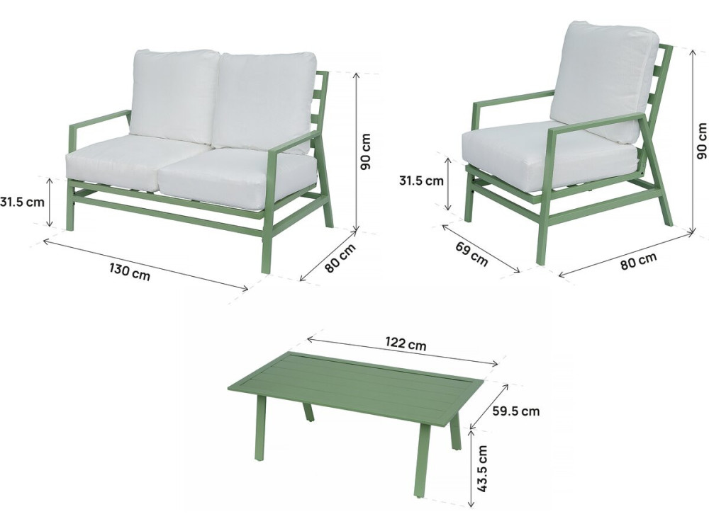 Conjunto de muebles de jardín de metal "Queens" - 4 plazas - Verde