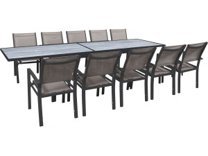Conjunto de jardín extensible «Lagos» - 200/320 x 105 x 76 cm - Gris topo - 10 plazas