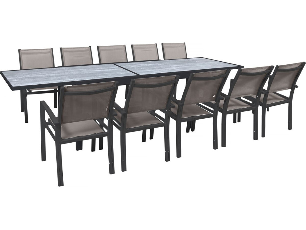 Conjunto de jardín extensible «Lagos» - 200/320 x 105 x 76 cm - Gris topo - 10 plazas