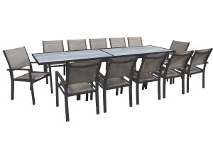 Conjunto de jardín extensible «Lagos» - 200/320 x 105 x 76 cm - Gris topo - 12 plazas