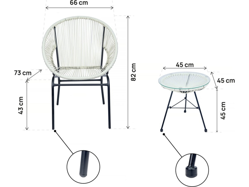 Conjunto de muebles de jardín Acapulco "Poli" - 2 plazas - Blanco