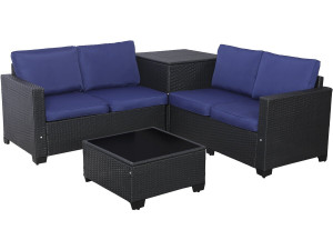 Conjunto de muebles de jardín de resina tejida "Riley" con caja de almacenaje - 4 plazas - Azul oscuro