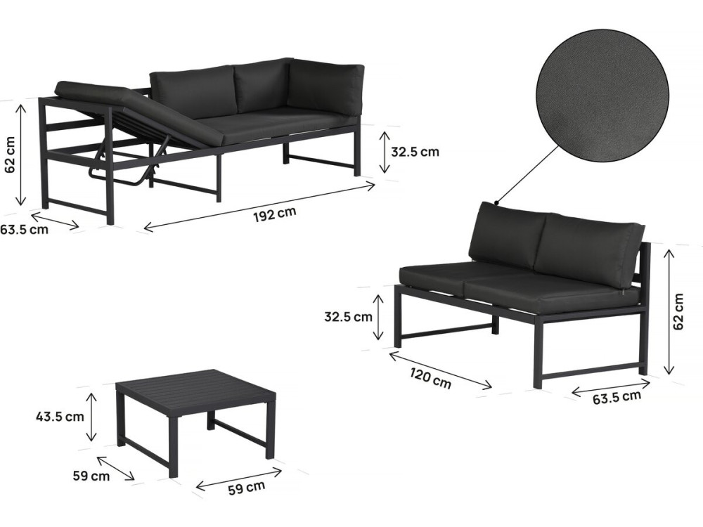 Conjunto de muebles de jardín de metal "Etna" - 6 plazas - Gris