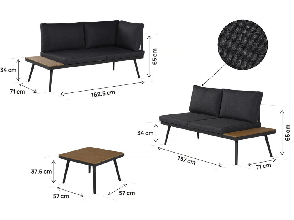 Sofá esquinero "Mira" muebles de jardín - imitación madera - 4 plazas - Gris