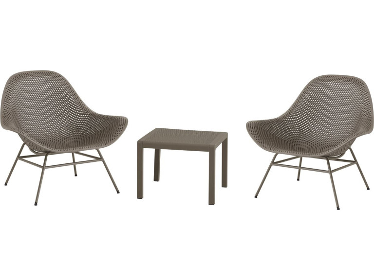 Lote de 2 sillones de jardín "Soléna" con mesa baja - Topo