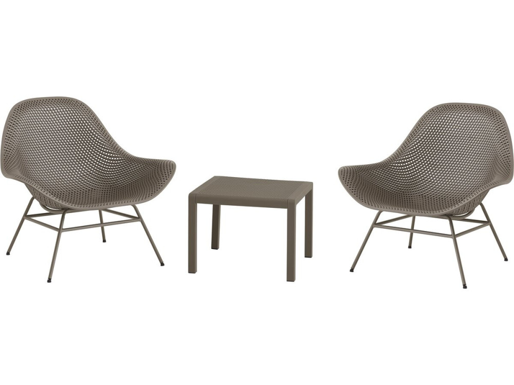 Lote de 2 sillones de jardín "Soléna" con mesa baja - Topo