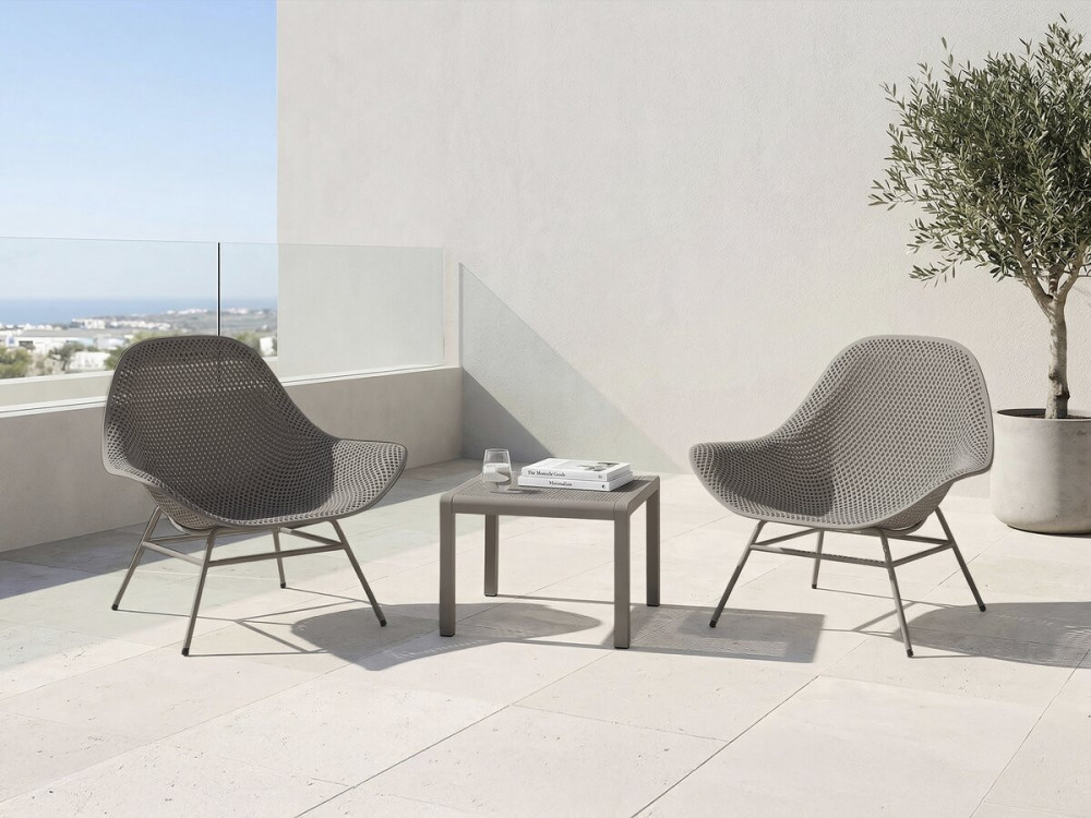 Lote de 2 sillones de jardín "Soléna" con mesa baja - Topo