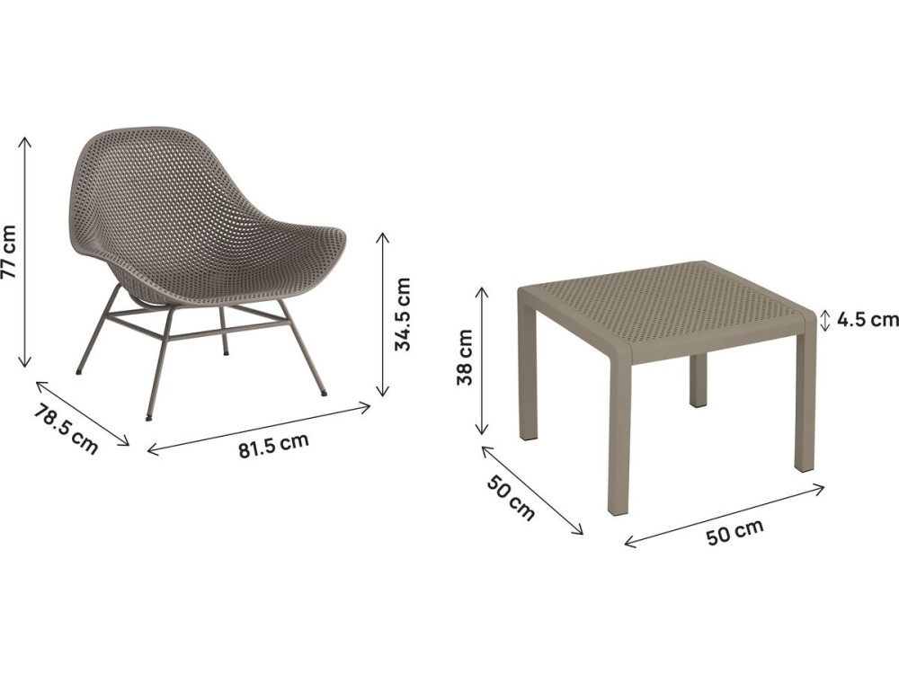 Lote de 2 sillones de jardín "Soléna" con mesa baja - Topo